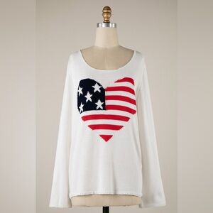 Patriotic American Flag Heart Sweater - White